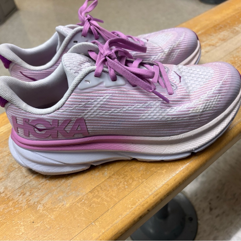 Hoka Women's Lavender and White Sneakers
